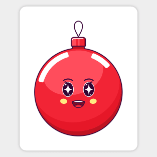 Cartoon Kawaii Christmas Red Ball with Star Strucking Face Magnet